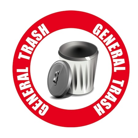 5S Supplies General Trash Sign 12in Diameter Non Slip Floor Sign FS-GENTRA-12